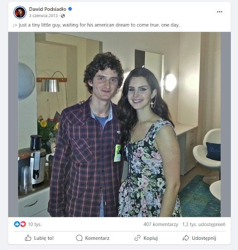 dawid podsiadło facebook zdjęcie z laną del rey